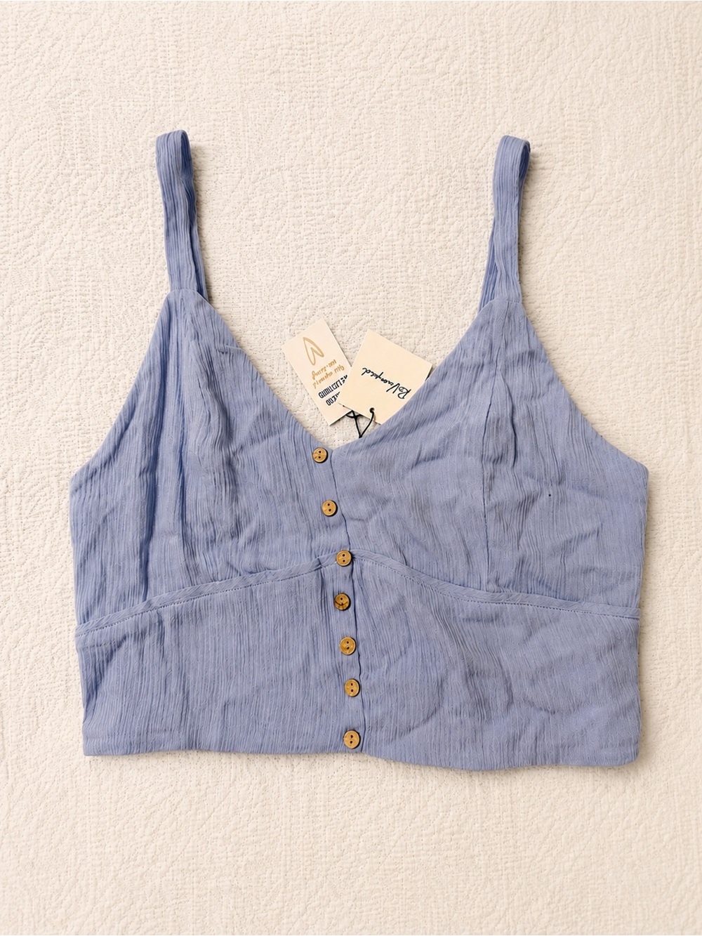 NWT ReVamped Blue Smocked Button Front Tank Top – XL